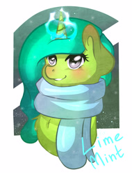 Size: 3792x5000 | Tagged: safe, artist:timkaa, artist:yuozka, imported from derpibooru, oc, oc only, oc:lime mint, pony, unicorn, clothes, female, magic, mare, scarf, solo