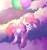 Size: 540x579 | Tagged: safe, artist:timkaa, artist:yuozka, imported from derpibooru, pinkie pie, earth pony, pony, balloon, cloud, collaboration, female, floating, flying, mare, smiling, solo, then watch her balloons lift her up to the sky