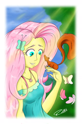 Size: 1024x1536 | Tagged: safe, artist:albertbm, imported from derpibooru, fluttershy, butterfly, human, squirrel, equestria girls, equestria girls series, eyeshadow, female, magical geodes, makeup, solo