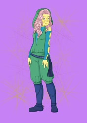 Size: 1536x2173 | Tagged: safe, artist:kutekiki, imported from derpibooru, fluttershy, mirialan, boots, clothes, crossover, female, shoes, simple background, solo, species swap, star wars