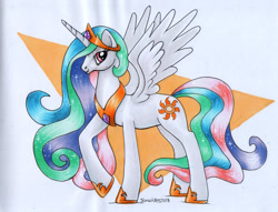 Size: 1000x762 | Tagged: safe, artist:andpie, imported from derpibooru, princess celestia, pony, female, solo, traditional art, triangle