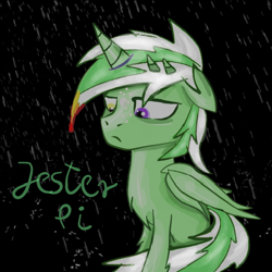 Size: 510x510 | Tagged: safe, artist:jesterpi, imported from derpibooru, oc, oc only, oc:jester pi, alicorn, pegasus, pony, alicorn oc, black background, heterochromia, male, pegacorn, rain, simple background, solo, stallion