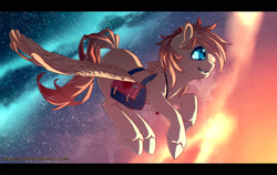 Size: 1200x756 | Tagged: safe, artist:ka-samy, imported from derpibooru, oc, oc only, oc:sacred heart, pegasus, pony, female, flying, mare, saddle bag, solo, starry night