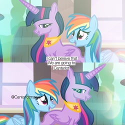 Size: 640x640 | Tagged: safe, edit, edited screencap, imported from derpibooru, screencap, rainbow dash, twilight sparkle, twilight sparkle (alicorn), alicorn, pegasus, pony, female, jewelry, lesbian, regalia, shipping, twidash