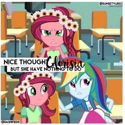 Size: 657x657 | Tagged: safe, edit, edited screencap, imported from derpibooru, screencap, gloriosa daisy, rainbow dash, equestria girls, equestria girls (movie), legend of everfree, floral head wreath, flower