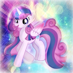 Size: 721x721 | Tagged: safe, artist:doraeartdreams-aspy, imported from derpibooru, princess flurry heart, twilight sparkle, twilight sparkle (alicorn), alicorn, pony, female, fusion, solo, sparkly