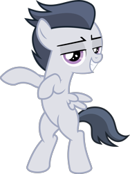 Size: 3000x3985 | Tagged: safe, artist:sollace, imported from derpibooru, rumble, pegasus, pony, marks and recreation, .svg available, bipedal, colt, cute, grin, lidded eyes, looking at you, looking back, male, raised hooves, rumblebetes, show accurate, simple background, smiling, solo, transparent background, vector