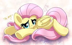 Size: 1760x1100 | Tagged: safe, artist:joakaha, imported from derpibooru, fluttershy, pony, blushing, cloud, cute, female, looking at you, mare, oh my, shyabetes, solo, wings