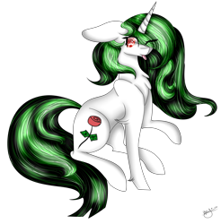 Size: 3773x3828 | Tagged: safe, artist:cat-chai, imported from derpibooru, oc, oc only, oc:emerald rose, pony, unicorn, female, high res, mare, simple background, sitting, solo, transparent background