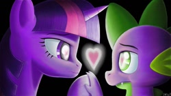 Size: 1280x720 | Tagged: safe, artist:joshwillz, imported from derpibooru, spike, twilight sparkle, dragon, pony, female, heart, hoof hold, male, mare, reflection, shipping, straight, twispike