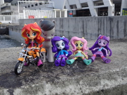 Size: 4608x3456 | Tagged: safe, artist:franklin, imported from derpibooru, fluttershy, octavia melody, rarity, sunset shimmer, twilight sparkle, equestria girls, clothes, cruise, doll, equestria girls minis, funko, irl, motorcycle, panties, photo, skirt, toy, underwear, upskirt, white underwear