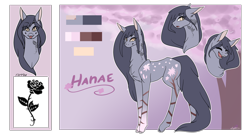 Size: 3000x1650 | Tagged: safe, artist:sofienriquez, imported from derpibooru, oc, oc only, oc:hanae, earth pony, pony, female, mare, reference sheet, solo