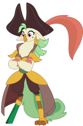 Size: 1778x2697 | Tagged: safe, artist:sketchmcreations, imported from derpibooru, captain celaeno, anthro, parrot, my little pony: the movie, amputee, beauty mark, crossed arms, ear piercing, earring, female, hat, jewelry, peg leg, piercing, pirate, pirate hat, prosthetic leg, prosthetic limb, prosthetics, simple background, solo, transparent background, vector