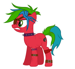 Size: 6208x5697 | Tagged: safe, artist:aborrozakale, imported from derpibooru, oc, oc only, oc:emerald shade, earth pony, pony, absurd resolution, alternate design, angry, choker, eyepatch, female, mare, scar, simple background, solo, spiked choker, transparent background, vector