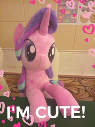 Size: 500x667 | Tagged: safe, artist:nekokevin, edit, imported from derpibooru, starlight glimmer, pony, unicorn, series:nekokevin's glimmy, china, china ponycon, cute, female, glimmerbetes, irl, mare, photo, plushie, sitting, smiling, truth