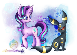 Size: 1024x731 | Tagged: safe, artist:animechristy, imported from derpibooru, starlight glimmer, pony, umbreon, unicorn, crossover, female, mare, pokémon