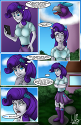 Size: 647x1000 | Tagged: safe, artist:spirit_dancer, imported from derpibooru, rarity, articuno, human, comic:a chilling reaction, equestria girls, breasts, busty rarity, cellphone, cold, comic, crossed arms, female, phone, pokémon, raricuno, solo, speech bubble, speech change, thought bubble, transformation, vision