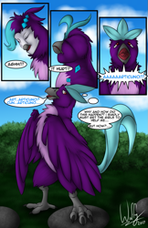 Size: 647x1000 | Tagged: safe, artist:spirit_dancer, imported from derpibooru, rarity, articuno, bird, human, comic:a chilling reaction, equestria girls, beak, birdified, chest fluff, comic, eyes closed, hairclip, pain, pokémon, raricuno, solo, species swap, speech bubble, speech change, thought bubble, transformation, transformed