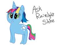 Size: 1298x768 | Tagged: safe, artist:ask-rainlight-shine, artist:nightshadowmlp, imported from derpibooru, oc, oc:rainlight shine, unicorn, magical lesbian spawn, offspring, parent:rainbow dash, parent:twilight sparkle, parents:twidash, text, tumblr