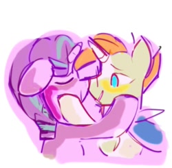 Size: 750x734 | Tagged: safe, artist:takshive, imported from derpibooru, starlight glimmer, sunburst, pony, unicorn, cute, eyes closed, female, floppy ears, holding each other, hoof on head, hug, male, mare, shipping, smiling, stallion, starburst, straight