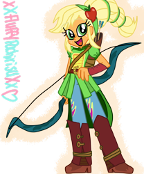 Size: 1024x1229 | Tagged: safe, artist:xxfluffypachirisuxx, imported from derpibooru, applejack, equestria girls, friendship games, archery, arrow, bow (weapon), bow and arrow, female, quiver, simple background, solo, transparent background, weapon