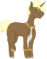 Size: 1024x1271 | Tagged: safe, artist:midnight-drip, imported from derpibooru, oc, oc only, oc:lance, pony, unicorn, male, offspring, parent:applejack, parent:trenderhoof, parents:trenderjack, simple background, solo, stallion, white background