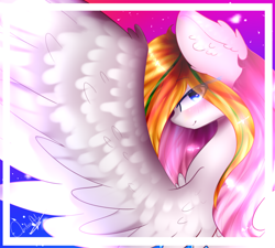 Size: 1000x900 | Tagged: safe, artist:anasflow, imported from derpibooru, oc, oc only, pegasus, pony, blushing, ear fluff, female, large wings, looking at you, looking back, looking back at you, mare, solo, spread wings, wings