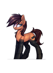 Size: 1793x2480 | Tagged: safe, artist:justafallingstar, imported from derpibooru, oc, oc only, oc:wireless fuzz, cyborg, earth pony, pony, amputee, augmented, female, looking at you, mare, prosthetic limb, prosthetics, simple background, solo, standing, transparent background