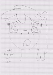 Size: 4960x7015 | Tagged: safe, artist:syncedsart, imported from derpibooru, berry punch, berryshine, earth pony, pony, absurd resolution, background pony, female, graph paper, mare, practice, shocked, sketch, solo, traditional art