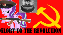 Size: 710x400 | Tagged: safe, imported from derpibooru, starlight glimmer, oc, 1000 hours in ms paint, ak-47, assault rifle, communism, equal cutie mark, equality, equality mark, gun, hammer and sickle, josef stalin, rifle, s5 starlight, stalin glimmer, weapon