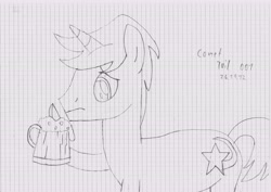 Size: 7015x4960 | Tagged: safe, artist:syncedsart, imported from derpibooru, comet tail, pony, unicorn, absurd resolution, background pony, cider, graph paper, male, mug, practice, sketch, solo, stallion, tankard, traditional art