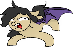 Size: 448x291 | Tagged: safe, artist:nootaz, imported from derpibooru, oc, oc only, oc:darkius wolficus, bat pony, pony, angry, autistic screeching, bat pony oc, derp, simple background, solo, transparent background