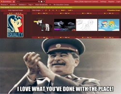 Size: 1340x1044 | Tagged: safe, imported from derpibooru, screencap, april fools, april fools 2018, april fools joke, communism, equal sign, equality, glimmerbooru, joke, josef stalin, meme, stalin glimmer, website