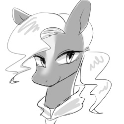 Size: 1017x1017 | Tagged: safe, artist:bbtasu, imported from derpibooru, oc, oc only, oc:brown spice, pony, bust, male, monochrome, ponytail, smiling, solo, stallion