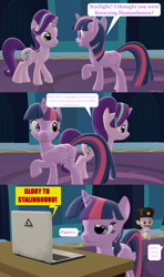 Size: 1920x3240 | Tagged: safe, artist:red4567, imported from derpibooru, spike, starlight glimmer, twilight sparkle, alicorn, dragon, unicorn, 3d, april fools 2018, comic, communism, computer, facial hair, funny, funny as hell, funny background event, glimmerbooru, glimmerbooru exclusive, humanbooru, kazotsky kick, kozachok, laptop computer, moskau, moustache, ptsd glimmer, russian squat dance, source filmmaker, stalin glimmer, twilight sparkle (alicorn)