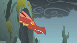 Size: 1280x720 | Tagged: safe, imported from derpibooru, screencap, basil, dragon, dragonshy, angry, cave, male, smoke, solo