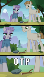 Size: 664x1169 | Tagged: safe, edit, edited screencap, imported from derpibooru, screencap, boulder (pet), maud pie, mudbriar, twiggy (pet), the maud couple, boulder (g4), cargo ship, crack shipping, joke shipping, meme, otp, shipping, shipping fuel, smiling, stick and stone, text, twiggy, when she smiles