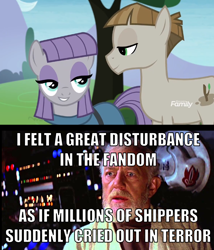 Size: 1178x1375 | Tagged: safe, edit, edited screencap, imported from derpibooru, screencap, maud pie, mudbriar, earth pony, pony, the maud couple, clothes, discovery family logo, dress, female, male, maudbriar, meme, obi wan kenobi, shipping, smiling, star wars, straight, text