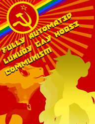 Size: 2550x3300 | Tagged: source needed, safe, artist:deloreandudetommy, imported from derpibooru, oc, oc:supersaw, 3d, april fools 2018, blender, fully automated luxury gay space communism, gay pride, gay pride flag, hammer and sickle, pride, propaganda poster