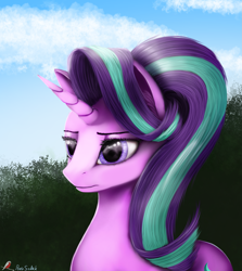 Size: 2255x2533 | Tagged: safe, artist:pony-stark, imported from derpibooru, starlight glimmer, pony, unicorn, bust, cloud, female, mare, portrait, sky, solo, unamused