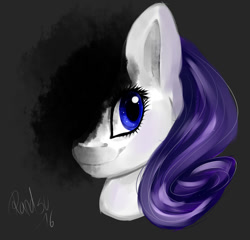Size: 1024x982 | Tagged: safe, artist:pprinceran, artist:prince-ran, imported from derpibooru, rarity, pony, bust, female, gray background, looking at you, mare, missing horn, shadow, simple background, smiling, solo
