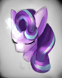 Size: 616x769 | Tagged: safe, artist:pprinceran, artist:prince-ran, imported from derpibooru, starlight glimmer, pony, unicorn, abstract background, bust, eyes closed, female, looking down, magic, mare, solo, sparkles