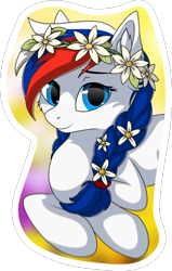 Size: 762x1200 | Tagged: safe, artist:up1ter, imported from derpibooru, oc, oc only, oc:marussia, pony, cute, female, floral head wreath, flower, looking at you, mare, nation ponies, russia, simple background, smiling, solo, transparent background