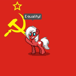 Size: 400x400 | Tagged: safe, imported from derpibooru, pony, pony town, april fools, april fools 2018, blue eyes, communism, equality, female, mare, red, red background, simple background, soviet union, white hair, yellow background