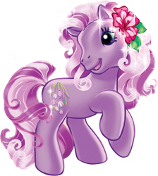 Size: 447x500 | Tagged: safe, imported from derpibooru, wysteria, pony, female, flower, flower in hair, g3, official, simple background, solo, sparkles, transparent background