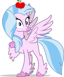 Size: 4118x4959 | Tagged: safe, artist:frownfactory, imported from derpibooru, silverstream, classical hippogriff, hippogriff, school daze, .svg available, absurd resolution, apple, female, food, simple background, solo, surprised, svg, transparent background, vector, wings