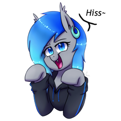 Size: 430x430 | Tagged: safe, artist:ghostlymarie, imported from derpibooru, oc, oc:aquamarine midnights, bat pony, bat pony oc, clothes, ear piercing, earring, hissing, hoodie, jewelry, piercing, simple background, transparent background