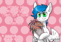 Size: 1589x1100 | Tagged: safe, artist:lonerdemiurge_nail, imported from derpibooru, oc, oc only, oc:math millien, pegasus, pony, bouquet, male, solo, stallion