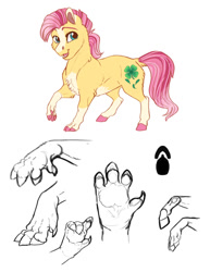 Size: 900x1165 | Tagged: safe, artist:earthsong9405, imported from derpibooru, oc, oc only, oc:lucky, earth pony, pony, blaze (coat marking), colored hooves, cute, cute little fangs, dewclaw, fangs, finger hooves, headcanon, realistic anatomy, realistic horse legs, simple background, socks (coat marking), socks (coat markings), solo, story included, white background