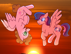 Size: 1024x768 | Tagged: safe, artist:edgeyboiss, artist:kindheart525, artist:peep-dis, imported from derpibooru, oc, oc:confetti surprise, oc:galaxy guard, pegasus, pony, kindverse, collaboration, glasses, offspring, parent:cheese sandwich, parent:flash sentry, parent:pinkie pie, parent:twilight sparkle, parents:cheesepie, parents:flashlight, sunset